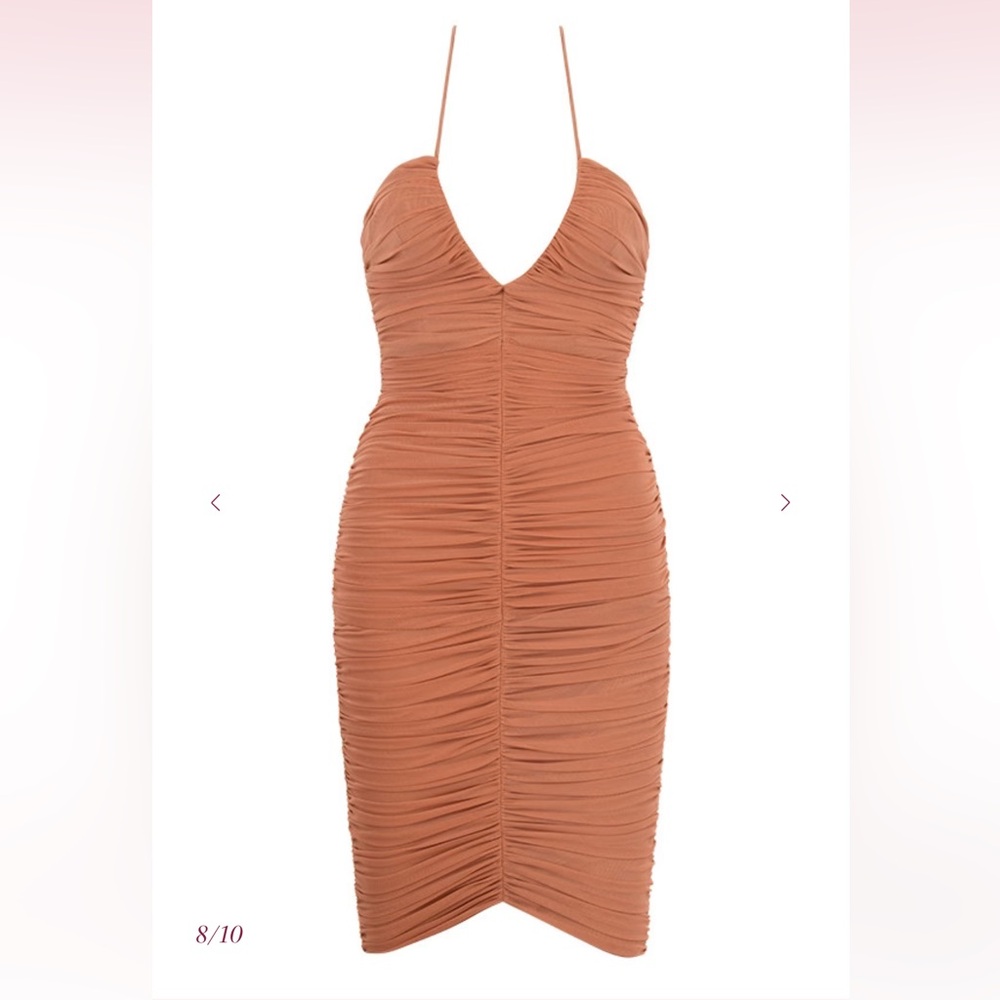 House of CB Tiarra Camel Ruched Mini Dress
